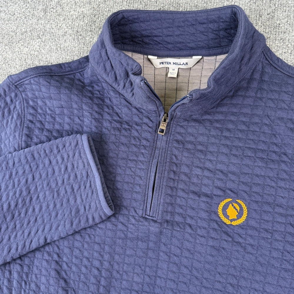 Peter Millar Quad Quilted 1/4 Zip Pullover Sweater Mens M Blue Caesars Palace